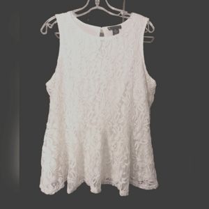 Valerie Bertinelli Ivory Lace Top Gorgeous XL Lined Stretch Sleeveless ✔️